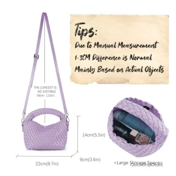 Woven Clutch Purse with Detachable Strap, Faux Leather Crossbody Handbag - Picture 6 of 6